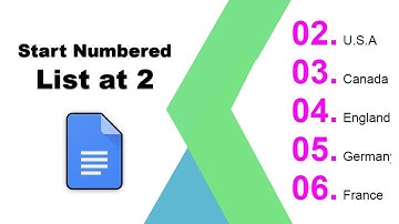 How to start a numbered list at 2 in google docs