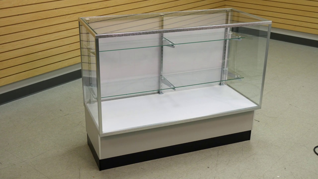 White Full Vision Display Case, Wood Showcase