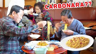 Korean GRANDPARENTS try ORIGINAL CARBONARA per for 1st time!