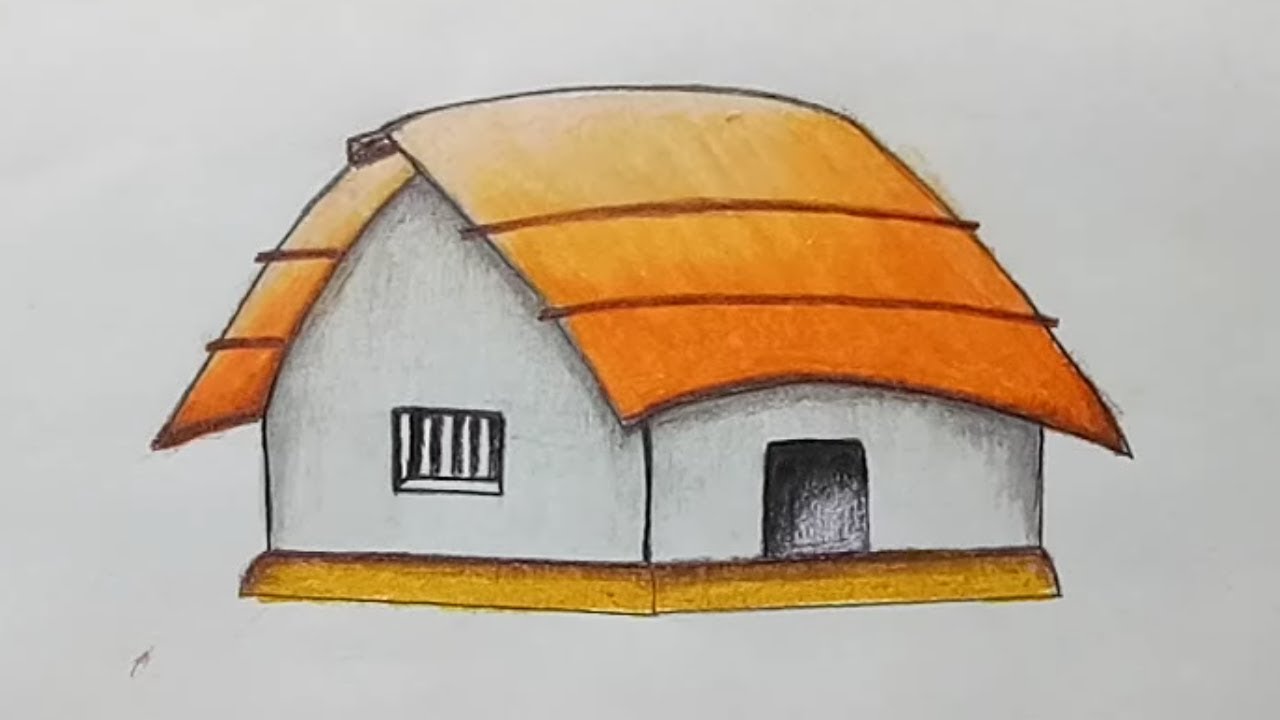 Kutcha house drawing easy