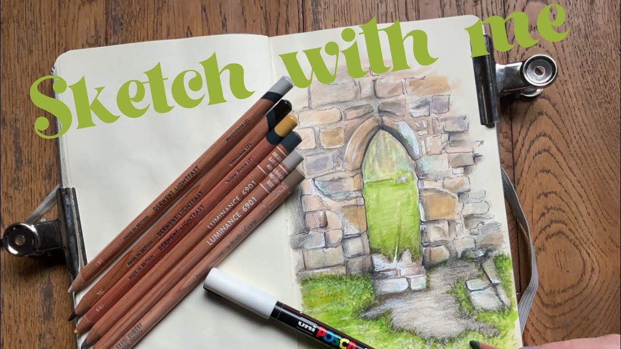 Sketch with me | Finchale Priory | mixed media | Sketchbook art.