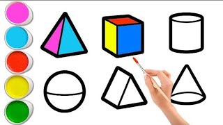 3D Shapes Drawing and Coloring for Kids | Learn Cube, Sphere, Cone, Cylinder & Pyramid