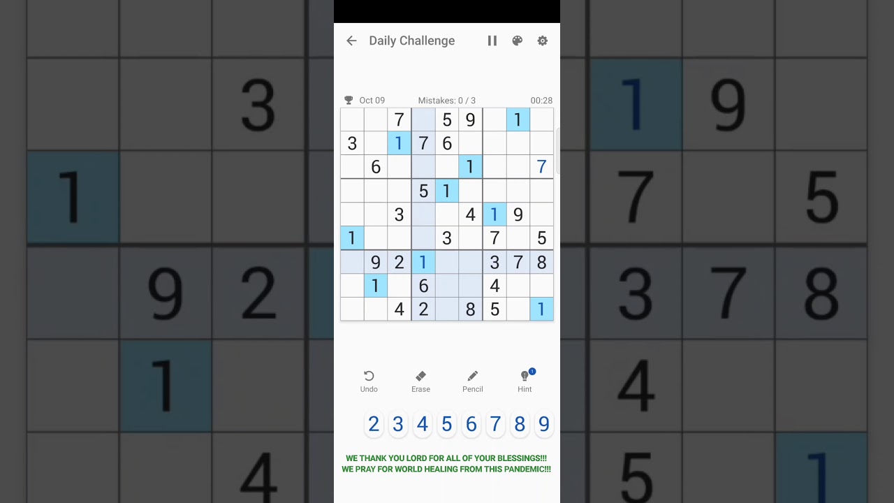 09 OCTOBER 2020 - SUDOKU DAILY CHALLENGE