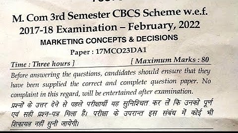 M.com 3rd semester examination 2022 February Marketing concepts and decisions questions papers MDU