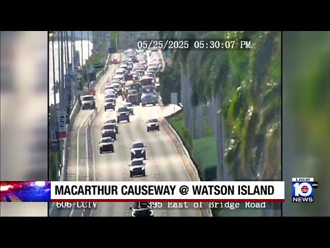 Crash causes MacArthur Causeway to shut down heading toward Miami Beach