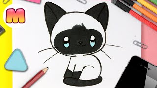 Como Dibujar Un Gato Siames Kawaii Dibujos Faciles Kawaii Dibuja Un Gao Fácil