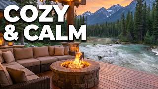NO ADS - Peaceful Morning Riverside Cabin Porch Ambience 🌲🔥 Cozy Fire Pit, Water Sounds & Birdsong