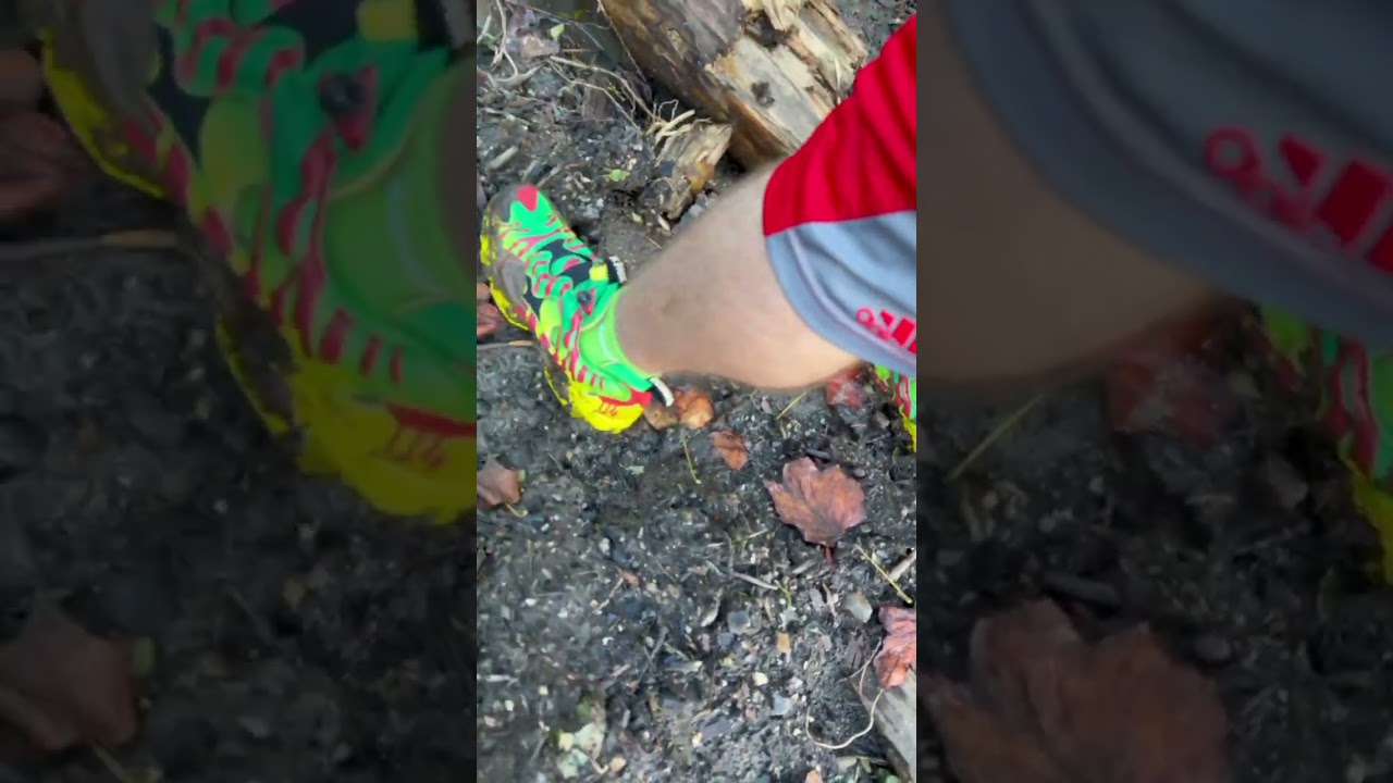 Breaking in my brand new Reebok Pump Fury x Jurassic Park on a muddy trail 😁