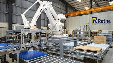 Robotic Palletizer System along with Pallet Dispenser and Spiral Roller Conveyor for Shrink Bundle.