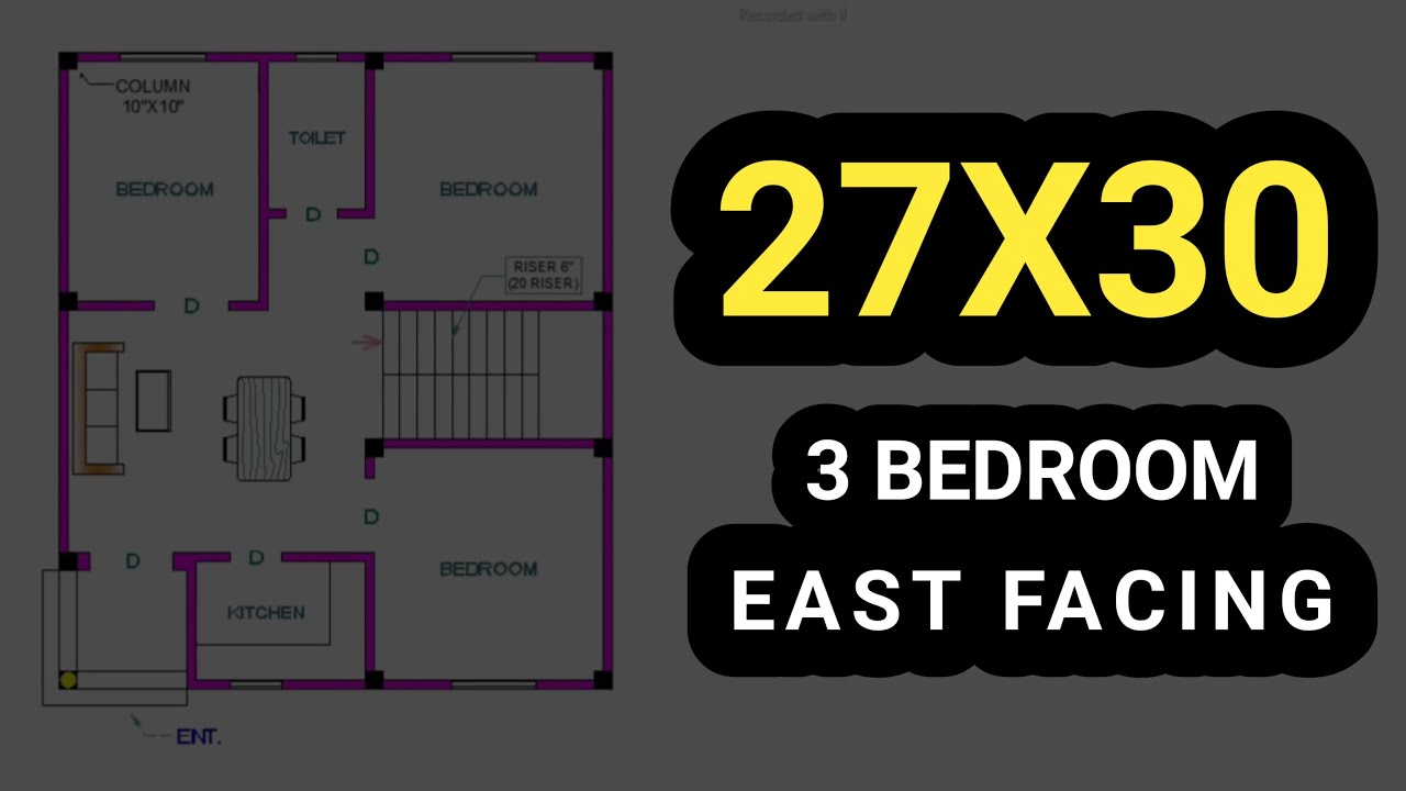 27x30 house plan 3 bedroom (east facing) | 27 ft by 30 ft house design ...