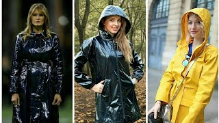 Shiny rubber raincoat for women,s - YouTube