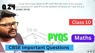 Divide 56 into four parts in AP such that the ratio of the product of their extremes (1st and 4th...