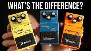 What's the difference?! BOSS Waza Craft SD-1w vs BD-2w vs DS-1w (Pedal Demo and Comparison)