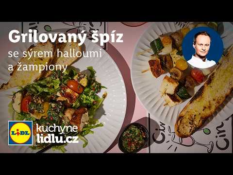 Grilovaný špíz se sýrem halloumi a žampiony - Marcel Ihnačák - Recepty Kuchyně Lidlu
