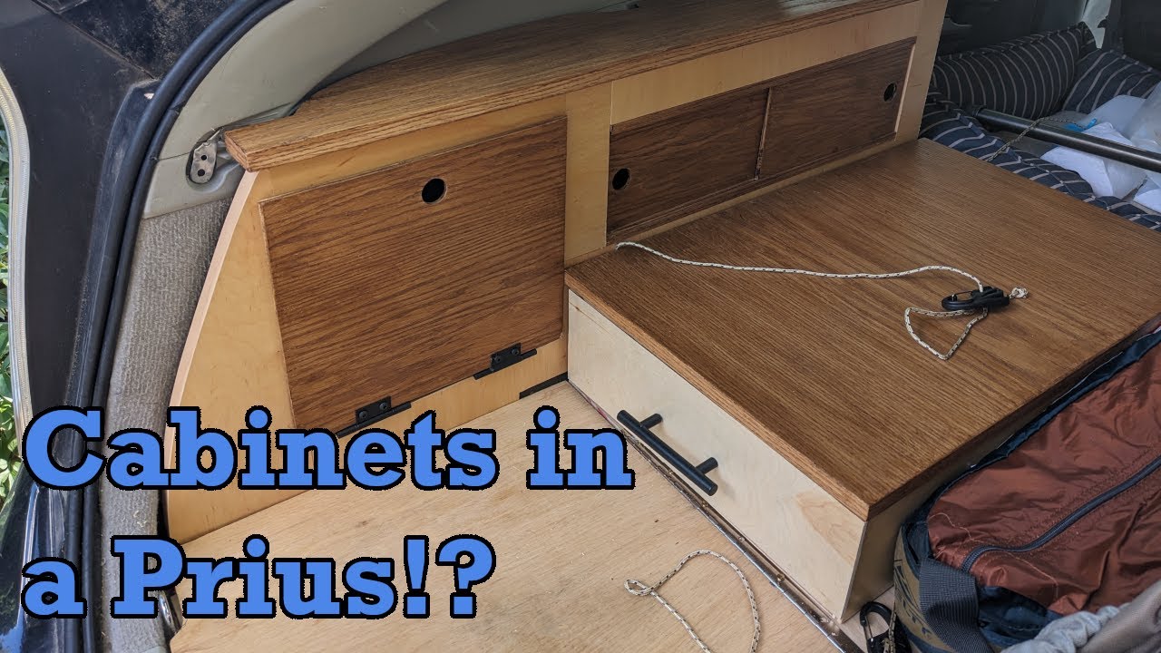 How I added cabinets and a bookshelf to my Toyota Prius tiny camper build