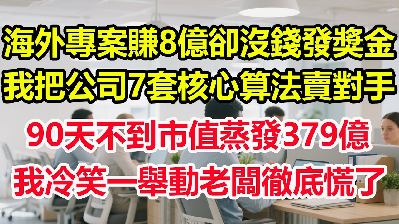海外專案賺8億卻說沒錢發獎金，我轉手把公司7套核心演算法賣給3家競對，90天後市場份額被我新東家吃掉83%，老東家市值蒸發379億，我冷笑一舉動老闆徹底慌了！#情感 #爽文 #職場 #生活 #總裁