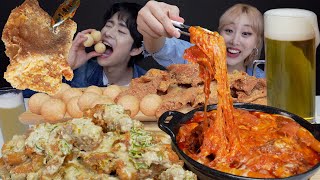 SUB) ASMR MUKBANG 치즈폭탄불닭🔥 핵맛있어서 만취한 치맥먹방!! 핵바삭!!닭껍질튀김+ 치킨🍗+맥주원샷🍺 KOREAN CHICKEN & BEER!