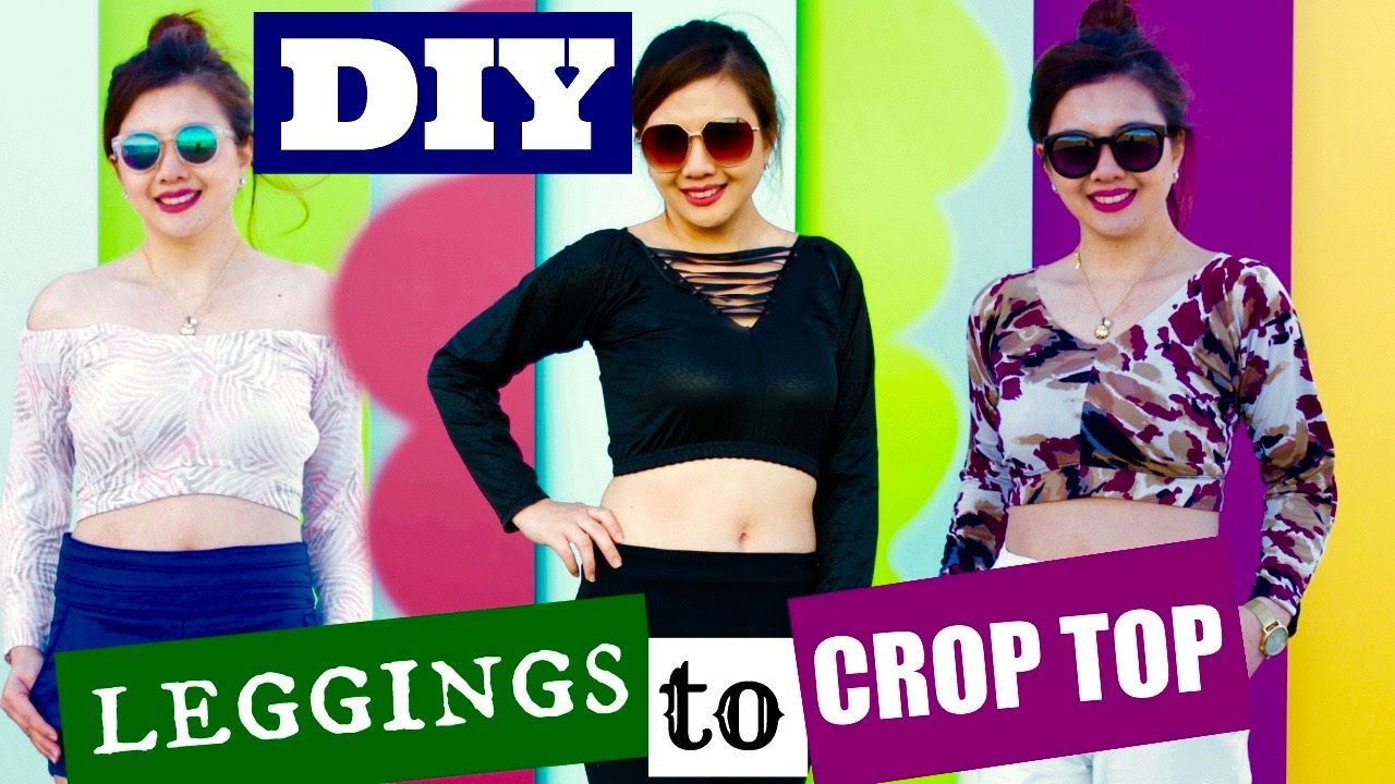 DIY LEGGINGS TO CROP TOP NO SEW/OFF SHOULDER/LACE UP TOP/V NECK + LOOKBOOK YouTube