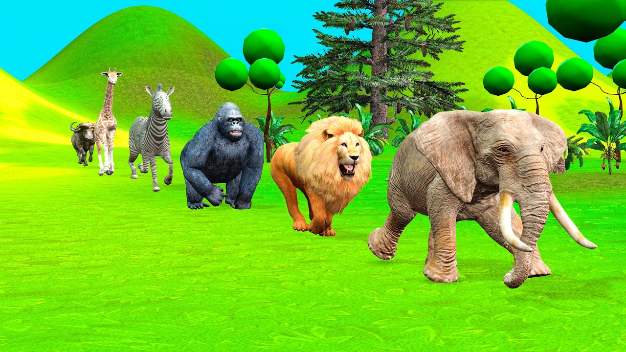 Long Slide Game with Cow Elephant Gorilla Hippopotamus Tiger 3d Animal Game Funny 3d Animals