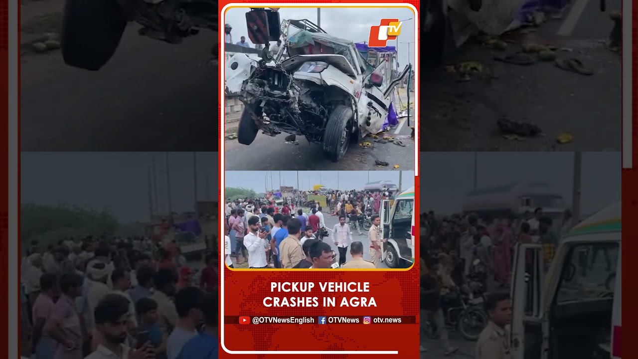 Mango-Laden Pickup Vehicle Loses Balance & Falls Off Sahdra Flyover Under Agra Police Station Area