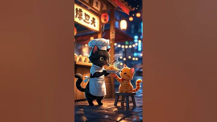 "Cute Chef Cat Shares Noodles with a Crying Cat 😿🍜 | Heartwarming Story ❤️ " #shorts