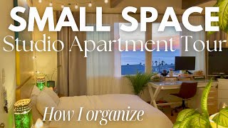 Small Space Apartment Tour 🪴 Cozy-Minimal Beach Studio 📚 🏖