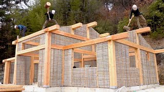 How to build a beautiful wooden house. Amazing woodworkers teamwork!