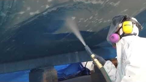 Dustless Blasting bottom paint removal on a 58 footer.