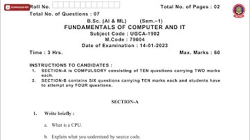 BSC 1ST SEM AIML FUNDAMENTALS OF COMPUTER AND IT JAN 2023 | PTU
