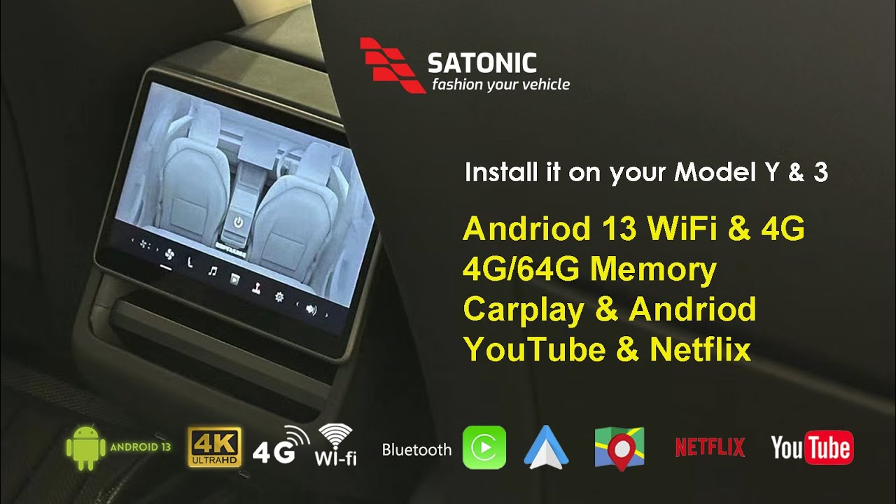 SATONIC 8.8'' Android Rear Entertainment Screen for Tesla Model 3 & Y