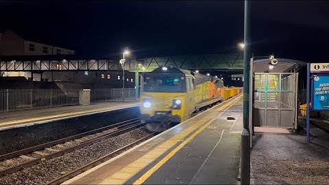Colas Class 70 top & tail powers through Keyham Station with a loaded ballast train - 04/02/25