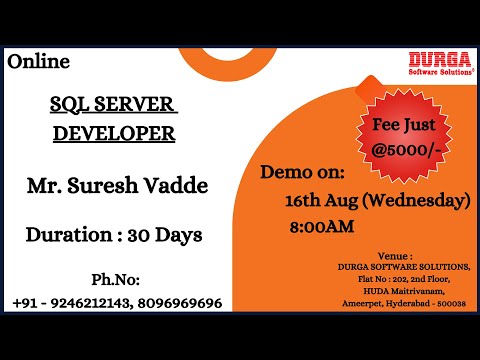 SQL SERVER DEVELOPER Online Training @ DURGASOFT