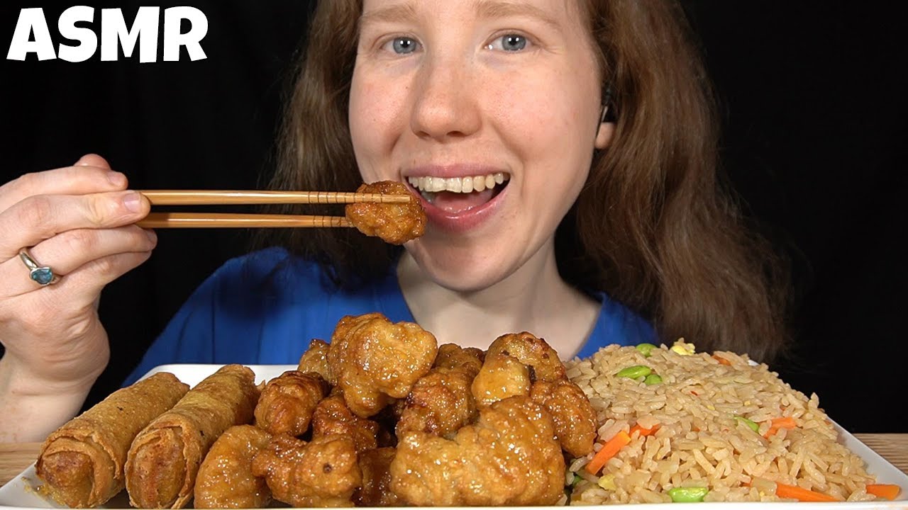ASMR ORANGE CHICKEN (CHINESE FOOD) MUKBANG (No Talking) EATING SOUNDS