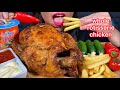 ASMR EATING WHOLE ROTISSERIE CHICKEN FRIES BABY CUCUMBERS SWEET PEPPER & PEACH TEA 먹방 Sounds