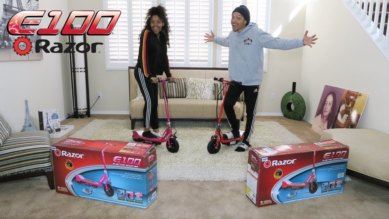 UNBOXING OUR NEW E100 ELECTRIC RAZOR SCOOTERS!! - YouTube