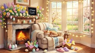 Cozy Easter Room Animated Background 🐰 Fireplace Cat & Spring Decor | Cute Ambient Loop screenshot 2