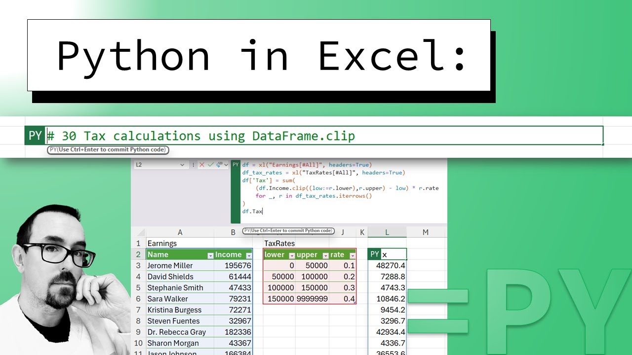 Calculate taxes from tax brackets using Python in Excel! - YouTube