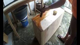 Making bench with shoe rack from pallet.