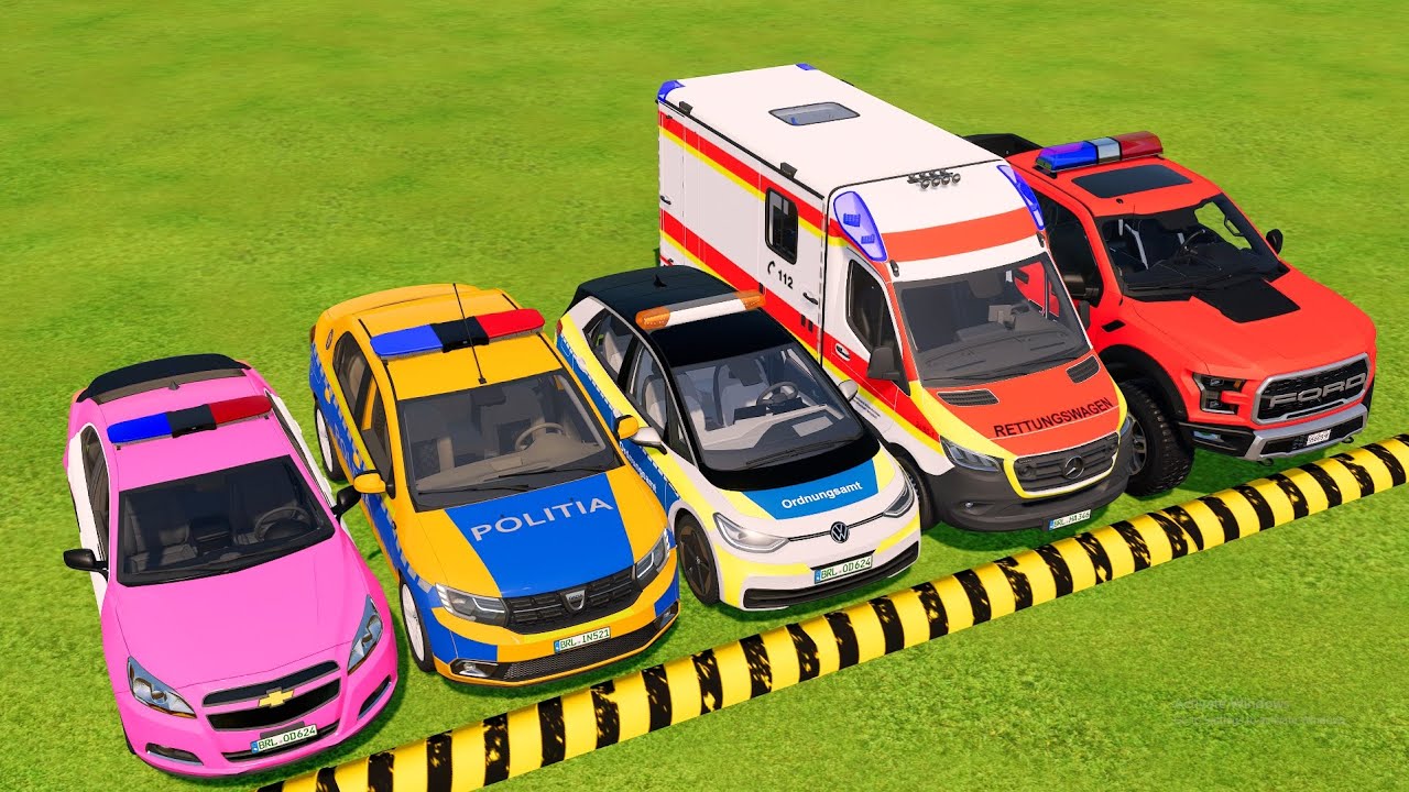 TRANSPORTING ALL COLORS POLICE CARS  VEHICLES WITH MAN BIG TRUCKS ! FS22 #47