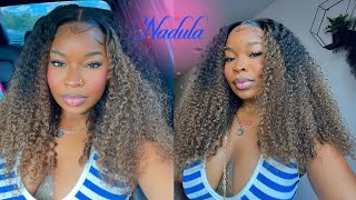 THE PERFECT VACATION CURLY HAIR 😍24 INCH BURMESE CURLY OMBRÉ CHESTNUT BROWN WIG INSTALL |NADULA HAIR