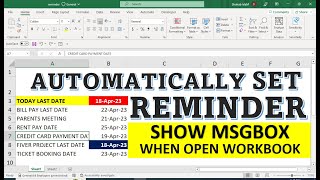 how to set automatically notification popup due date reminder in excel automatically