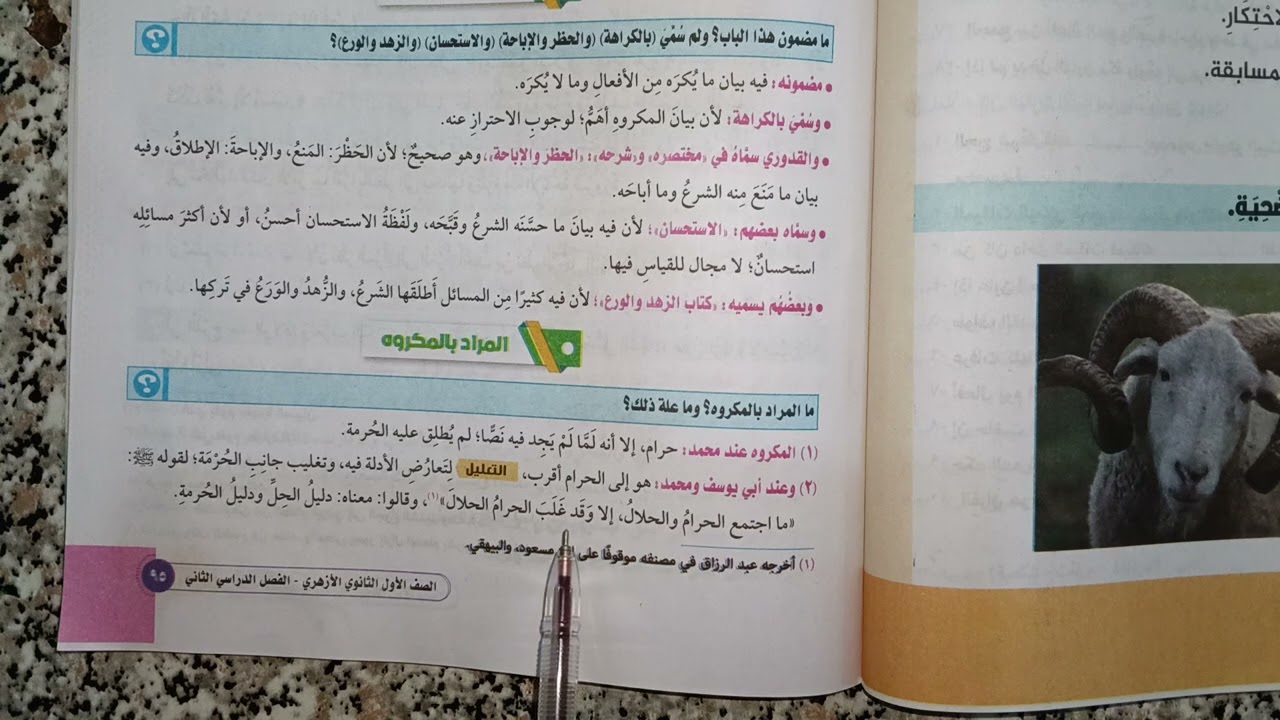 كتاب الكراهه فقه حنفي للصف الاول الثانوي الترم الثاني