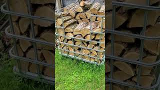 AMAZING Firewood Storage Crate!! IBC Caged Tote Hack #firewood #shorts #firewoodbusiness  #woodstove