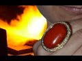 Big gold ring with red coral and diamonds  Jewelry handmade 18kt gold