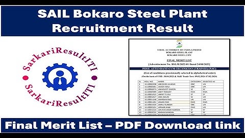 SAIL Bokaro Steel Plant Recruitment Result 2024 – BSP Final Merit List PDF Download
