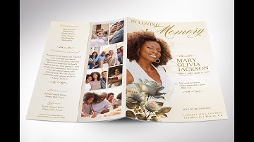 Classic Rose Funeral Program Template, Canva, Beige Gold, Magazine-Style, Obituary Template #program