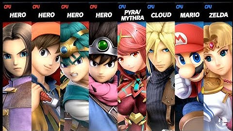 Hero and Hero and Hero and Hero VS Pyra / Mythra and Cloud and Mario and Zelda Smash Bros Ultimate