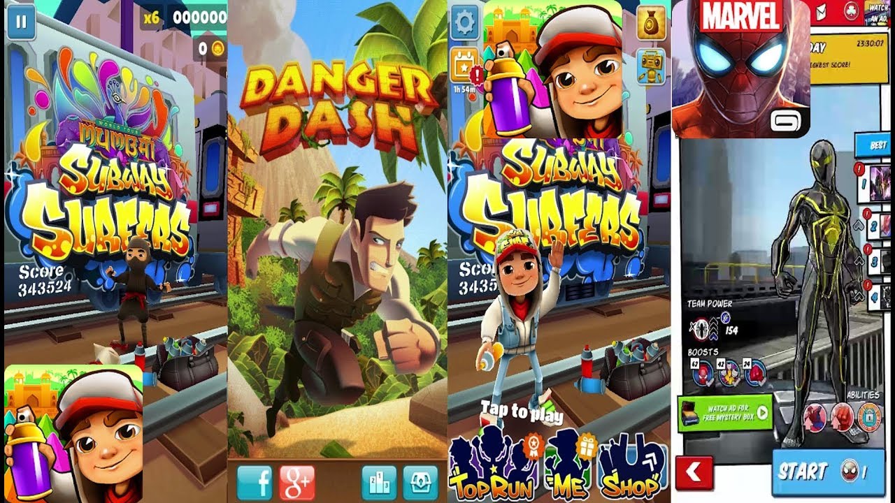 Subway Surfers Mumbai Vs Danger Dash Vs Subway Surfers Mumbai Vs Spider Man Unlimited - Gameplay