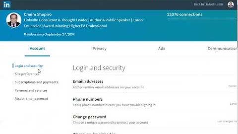 LinkedIn Security Settings-Active Sessions