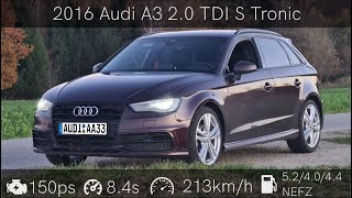2016 Audi A3 2.0 TDI 150ps. TOP SPEED on Autobahn POV 0-100km/h. Fuel Consumption //City